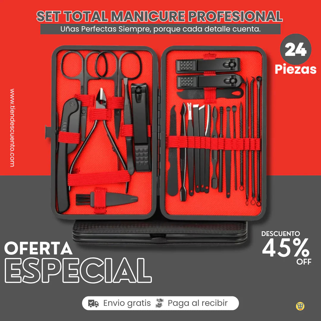 Kit Profesional de Manicure y Pedicure 24 Piezas – Estuche Completo de Belleza
